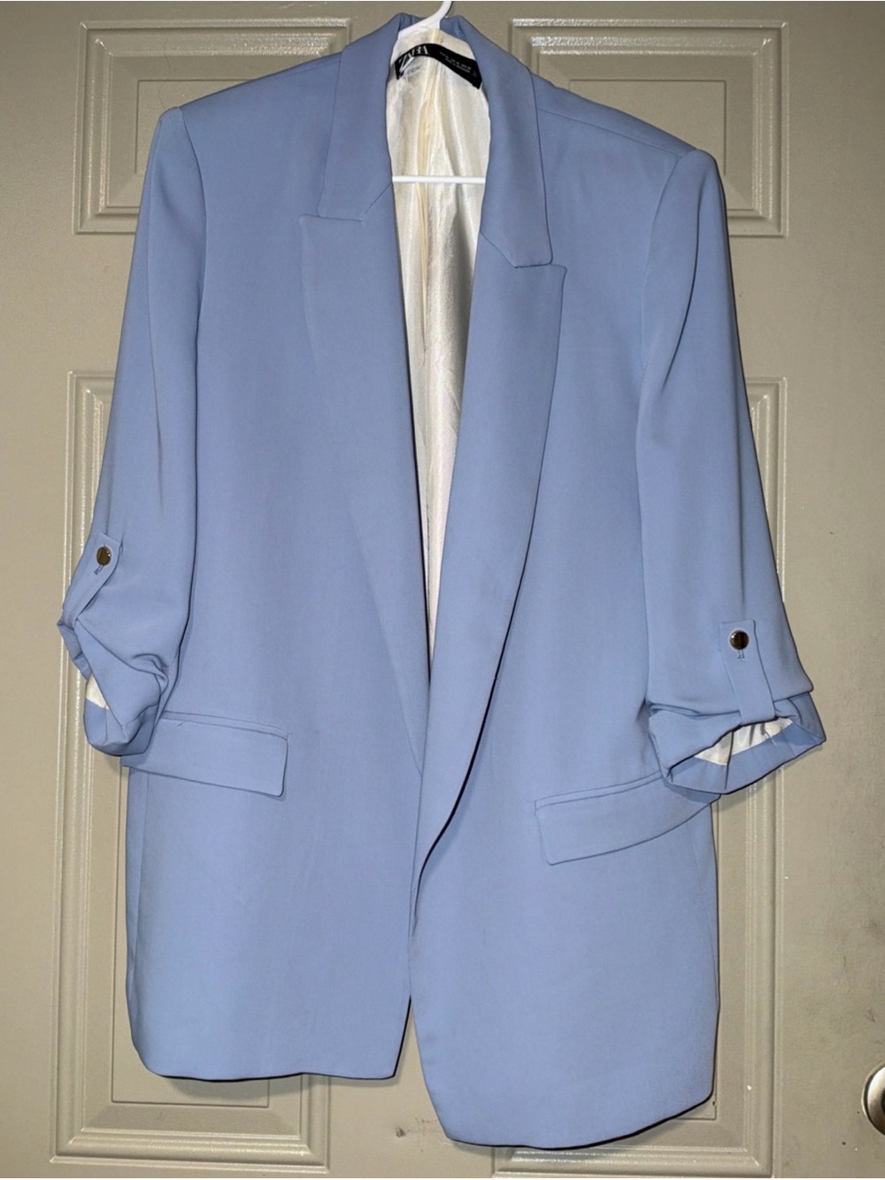ZARA woman’s Light Blue casual Coat Blazer - Classic Open Front size XL